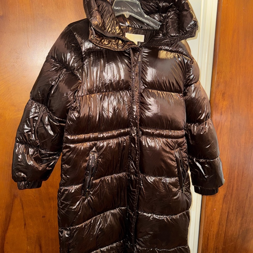 Michael Kors Kids Glossy Dark Brown Puffer Jacket